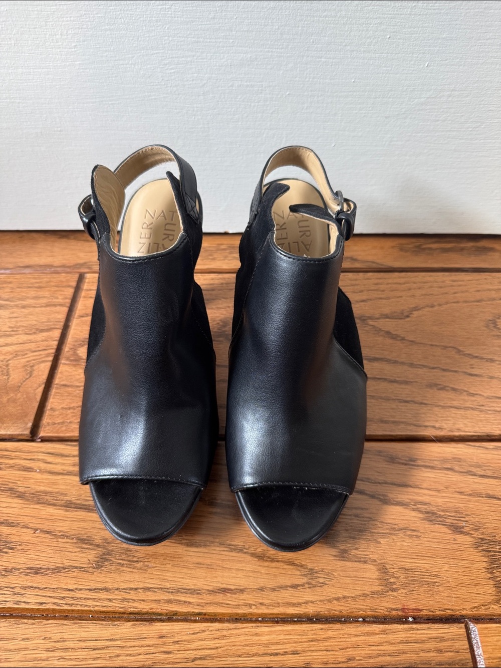 Naturalizer Black Leather Open-Toe Slingback Mules
